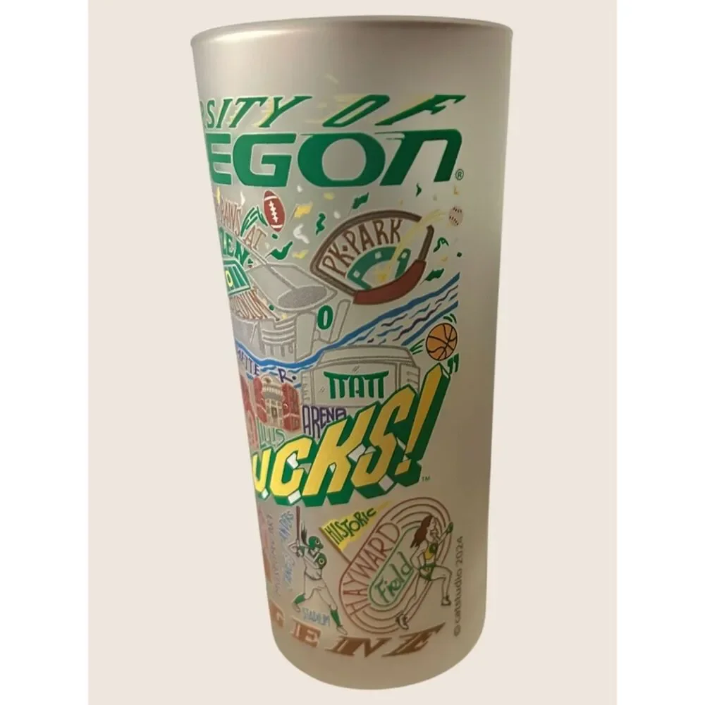🦆 UNIVERSITY OF OREGON DUCKS EUGENE AUTZEN STADIUM CATSTUDIO FROSTED GLASS 15oz
